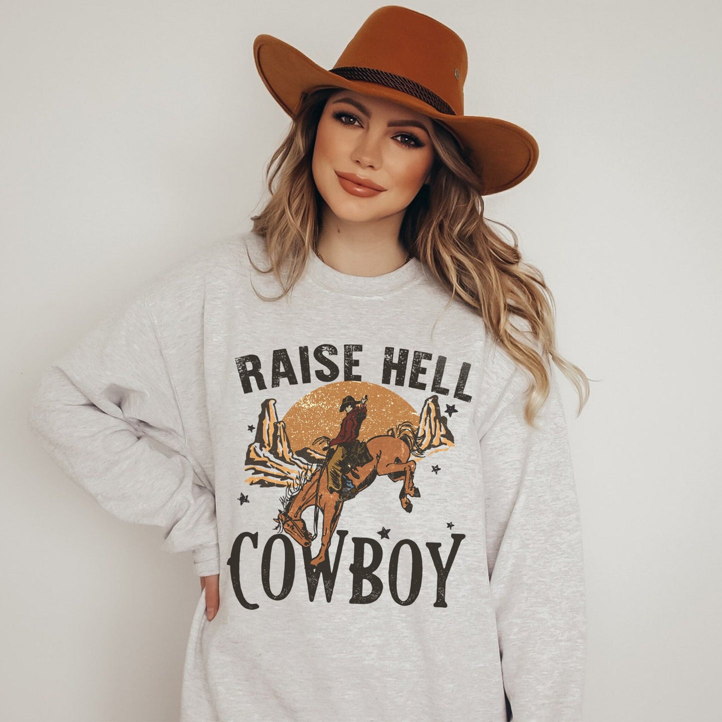 Raise Hell Cowboy Sweatshirt, Cowgirl Sweater, Cowboy Hoodie, Western Sweatshirt, Country Western Shirt, Retro Western Shirt, Rodeo Shirt