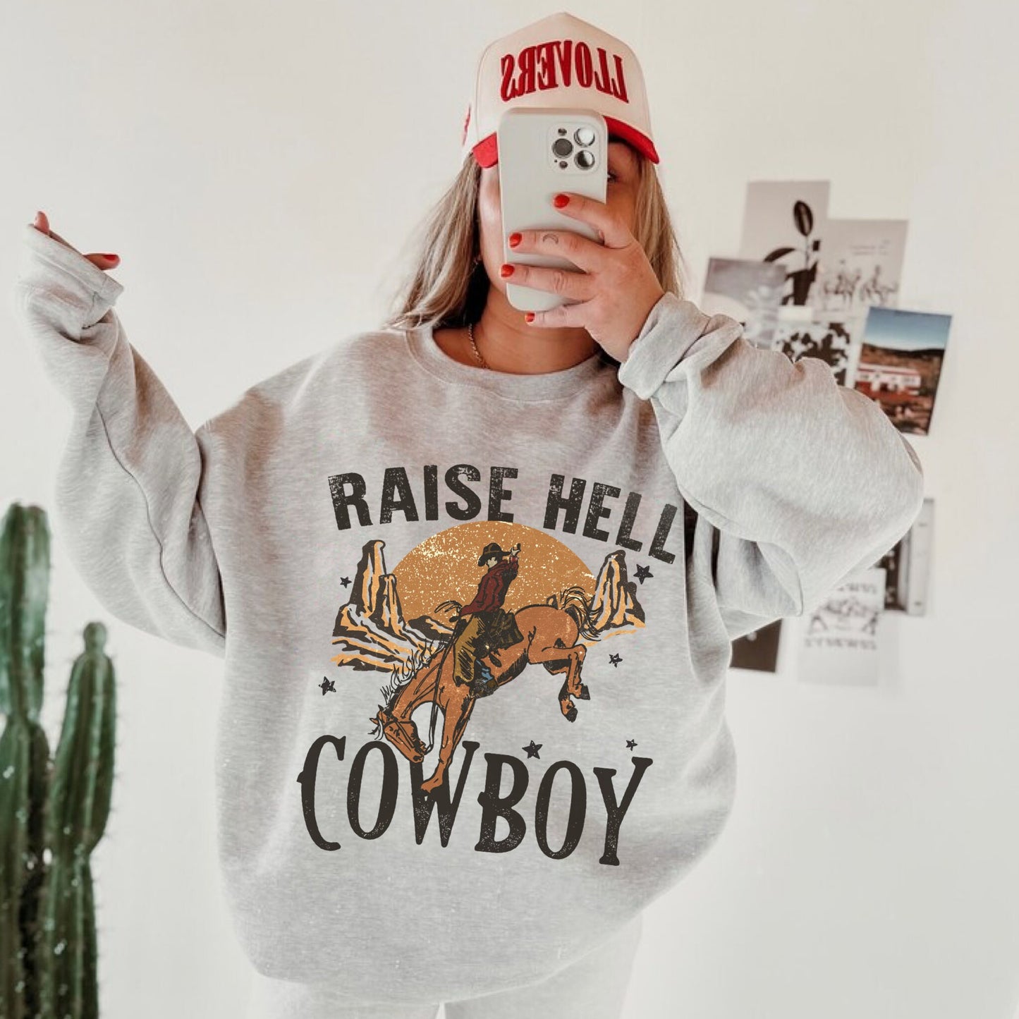 Raise Hell Cowboy Sweatshirt, Cowgirl Sweater, Cowboy Hoodie, Western Sweatshirt, Country Western Shirt, Retro Western Shirt, Rodeo Shirt