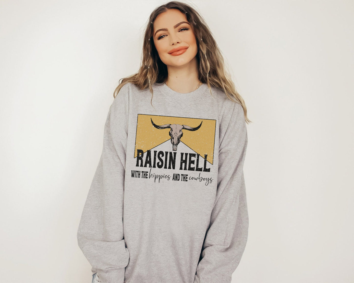 Raisin Hell Country Western Crewneck Sweatshirt, Western Graphic Tee, Trendy Clothes, Cowboy Sweatshirt, Country Music Shirt, Western Shirt