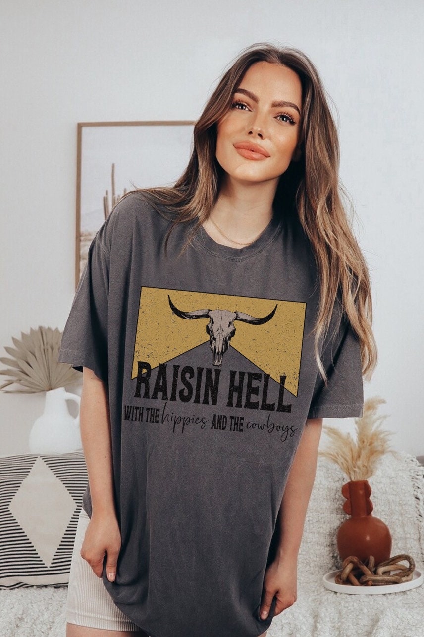 Comfort Colors Raisin Hell Country Western Graphic Tee, Western Clothes, Trendy Clothes, Cowboy Shirt, Country Music Shirt, Western Shirt