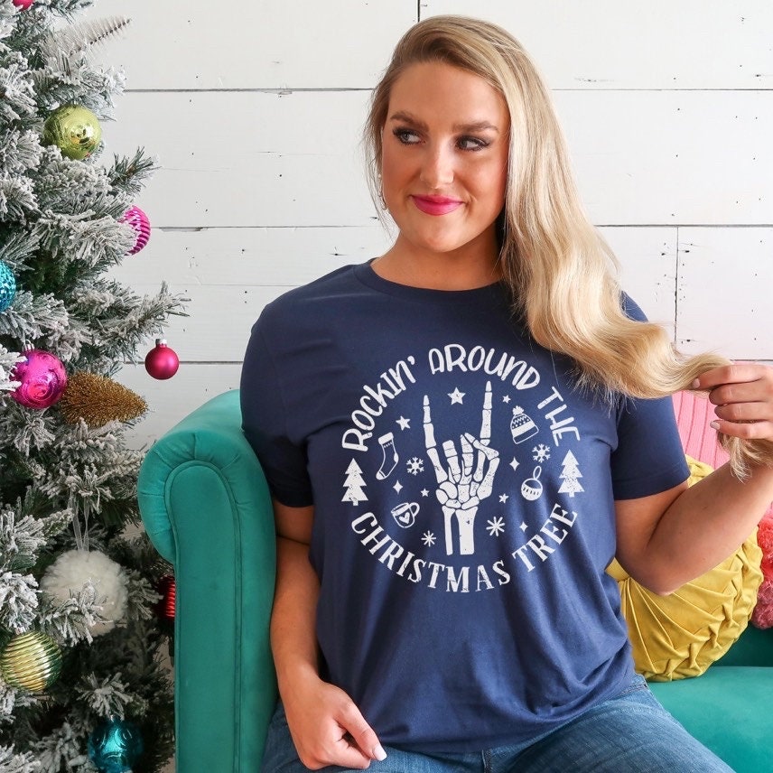 Vintage Rockin Around The Christmas Tree Skeleton Shirt, Matching Family Christmas Shirts, Cute Christmas Shirt, Vintage Christmas Shirt