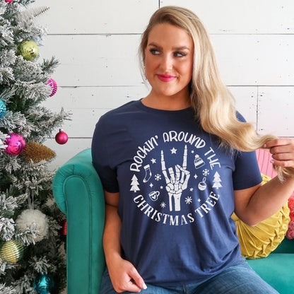 Vintage Rockin Around The Christmas Tree Skeleton Shirt, Matching Family Christmas Shirts, Cute Christmas Shirt, Vintage Christmas Shirt