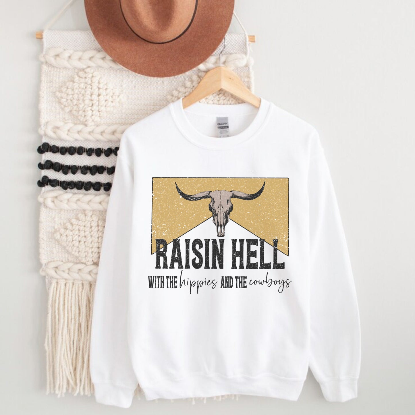 Raisin Hell Country Western Crewneck Sweatshirt, Western Graphic Tee, Trendy Clothes, Cowboy Sweatshirt, Country Music Shirt, Western Shirt