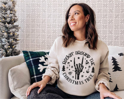 Rockin Around Sweatshirt, Christmas Skeleton Sweater, Holiday Hoodies, Matching Family Shirts, Retro Santa Sweatshirt, Cute Xmas Pullover