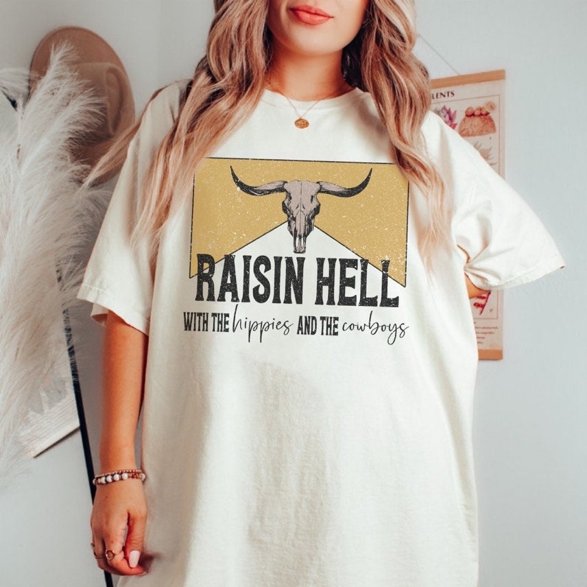 Comfort Colors Raisin Hell Country Western Graphic Tee, Western Clothes, Trendy Clothes, Cowboy Shirt, Country Music Shirt, Western Shirt