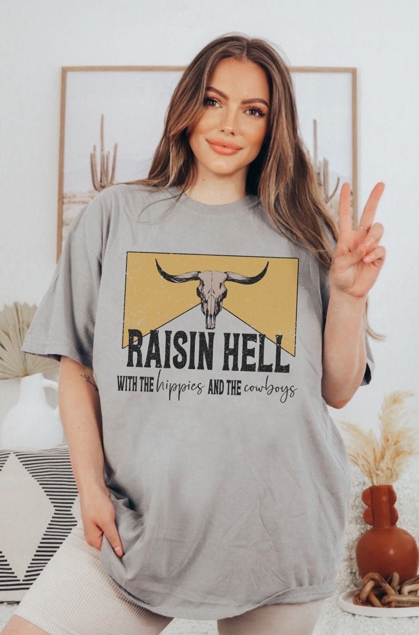 Comfort Colors Raisin Hell Country Western Graphic Tee, Western Clothes, Trendy Clothes, Cowboy Shirt, Country Music Shirt, Western Shirt