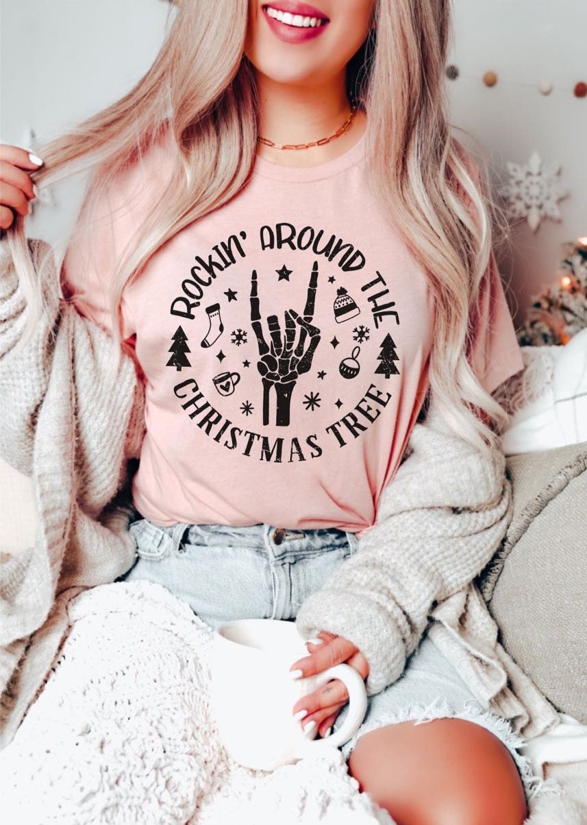 Vintage Rockin Around The Christmas Tree Skeleton Shirt, Matching Family Christmas Shirts, Cute Christmas Shirt, Vintage Christmas Shirt