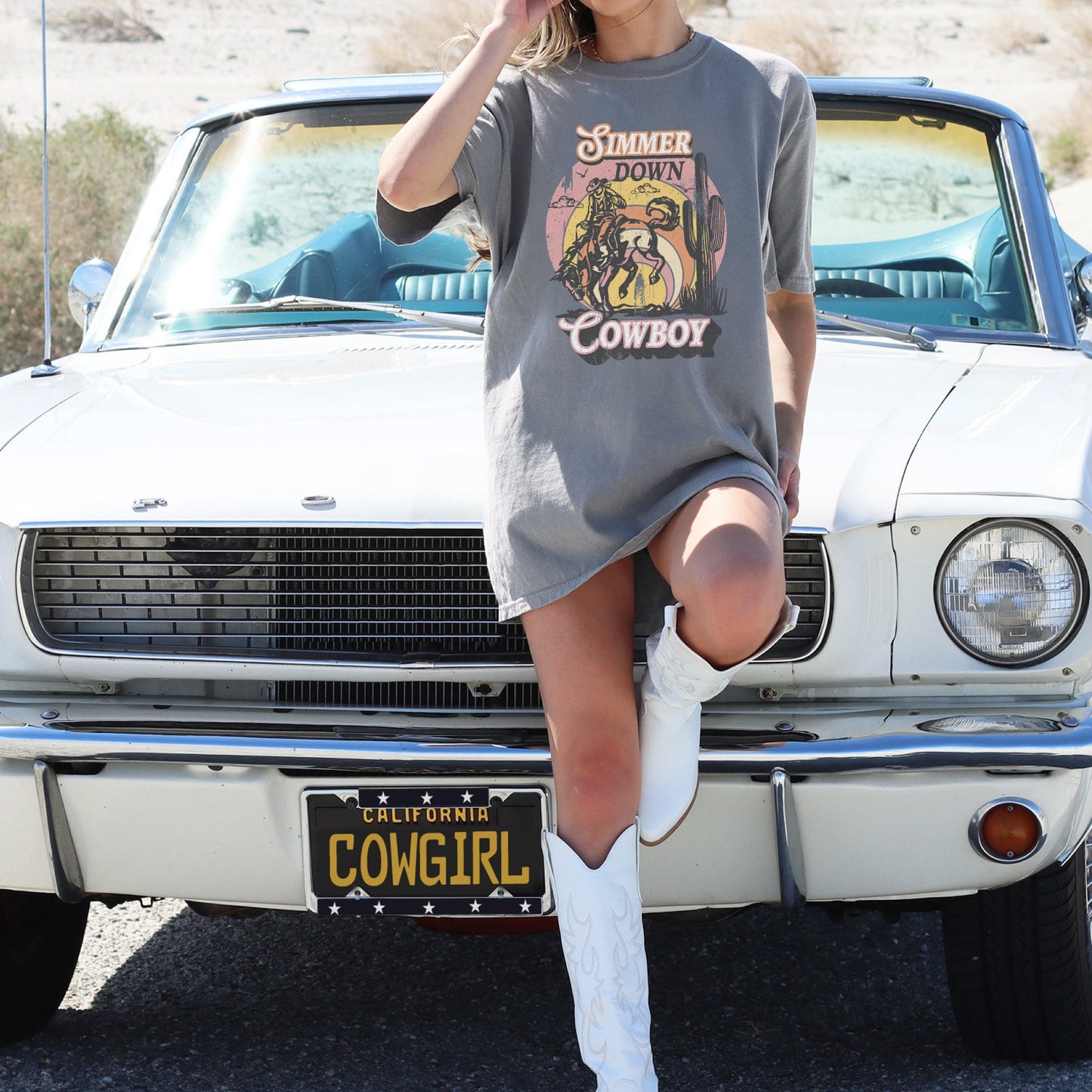 Simmer Down Cowboy Shirt, Western Fashion, Cute Concert Outfit, Cowboy Graphic Tee, Boho Cowgirl Shirt, Oversized Country Tees, Rodeo Tshirt