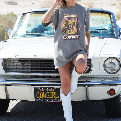 Simmer Down Cowboy Shirt, Western Fashion, Cute Concert Outfit, Cowboy Graphic Tee, Boho Cowgirl Shirt, Oversized Country Tees, Rodeo Tshirt