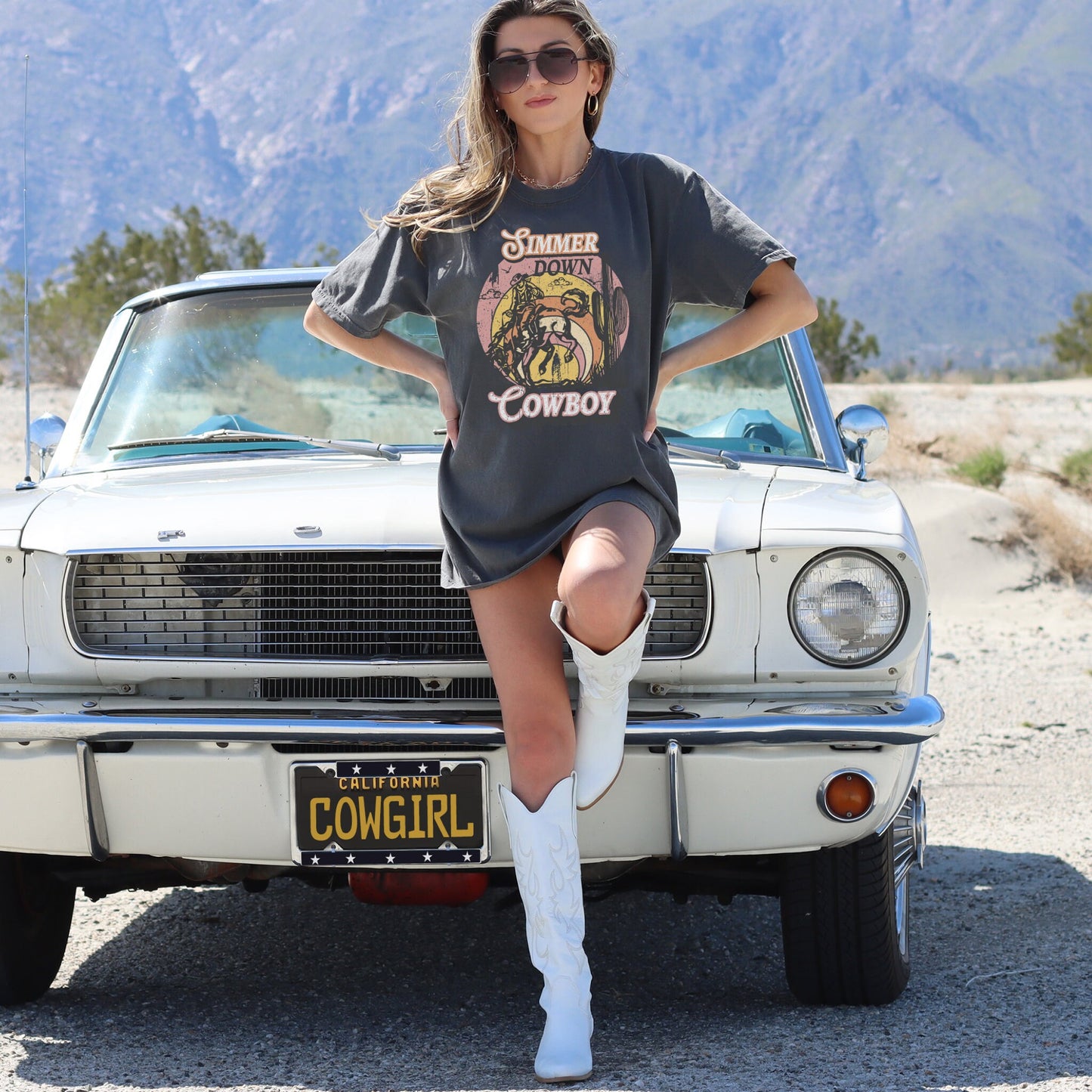 Simmer Down Cowboy Shirt, Western Fashion, Cute Concert Outfit, Cowboy Graphic Tee, Boho Cowgirl Shirt, Oversized Country Tees, Rodeo Tshirt