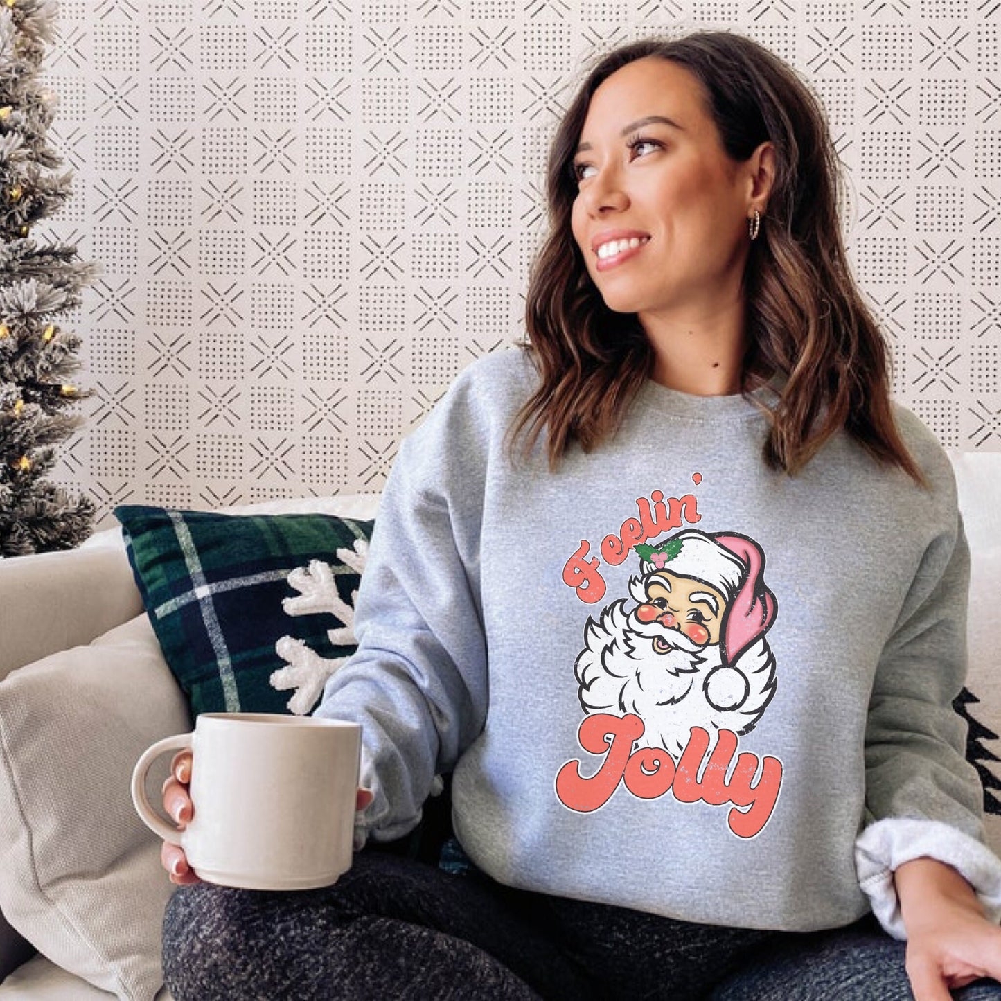 Retro Jolly Santa Sweatshirt, Cute Christmas Sweater, Trendy Oversized Hoodie, Holiday Pullover, Xmas Crewneck, Festive Shirt, Winter Tops