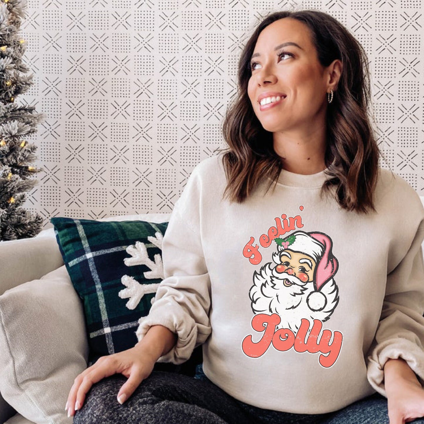 Retro Jolly Santa Sweatshirt, Cute Christmas Sweater, Trendy Oversized Hoodie, Holiday Pullover, Xmas Crewneck, Festive Shirt, Winter Tops