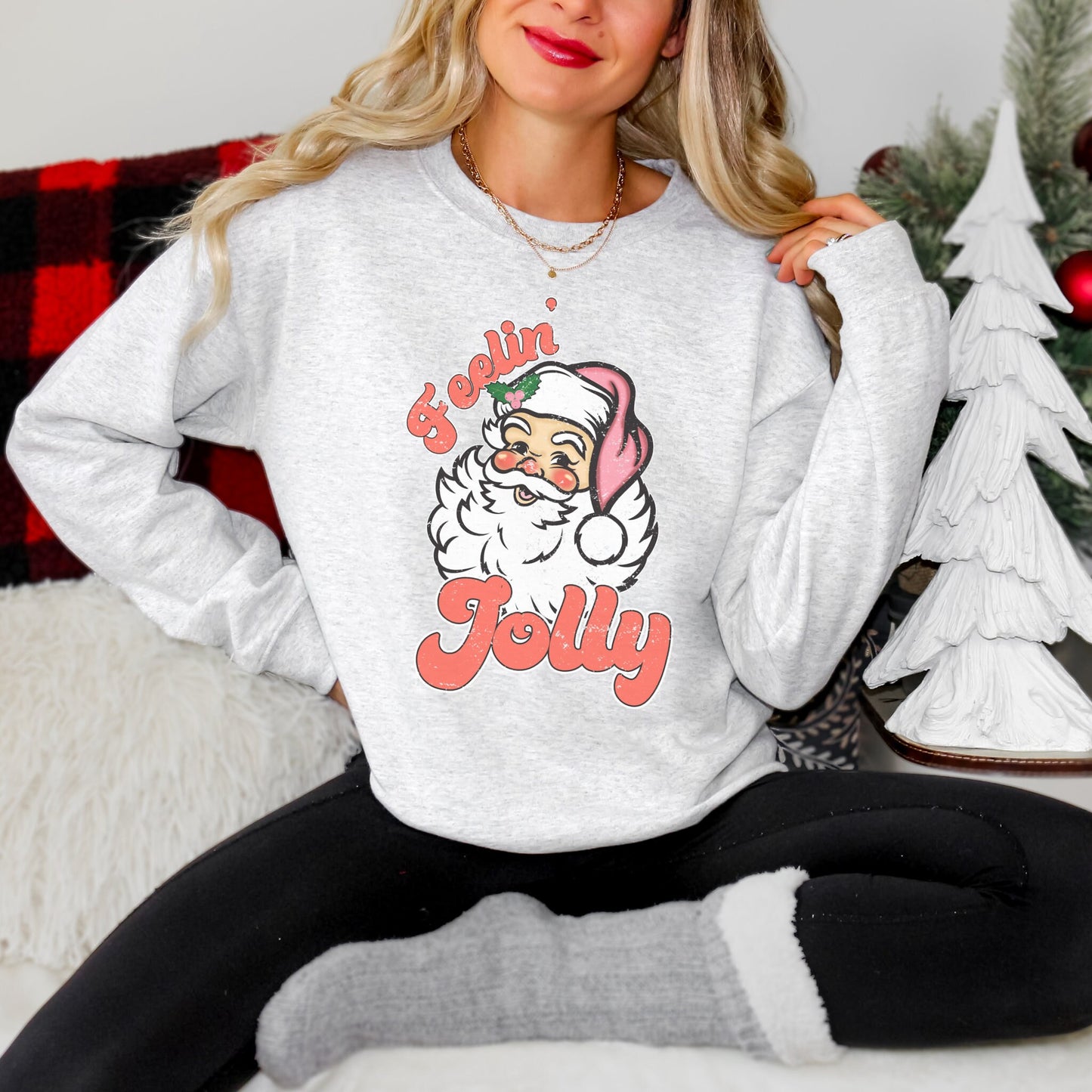 Retro Jolly Santa Sweatshirt, Cute Christmas Sweater, Trendy Oversized Hoodie, Holiday Pullover, Xmas Crewneck, Festive Shirt, Winter Tops