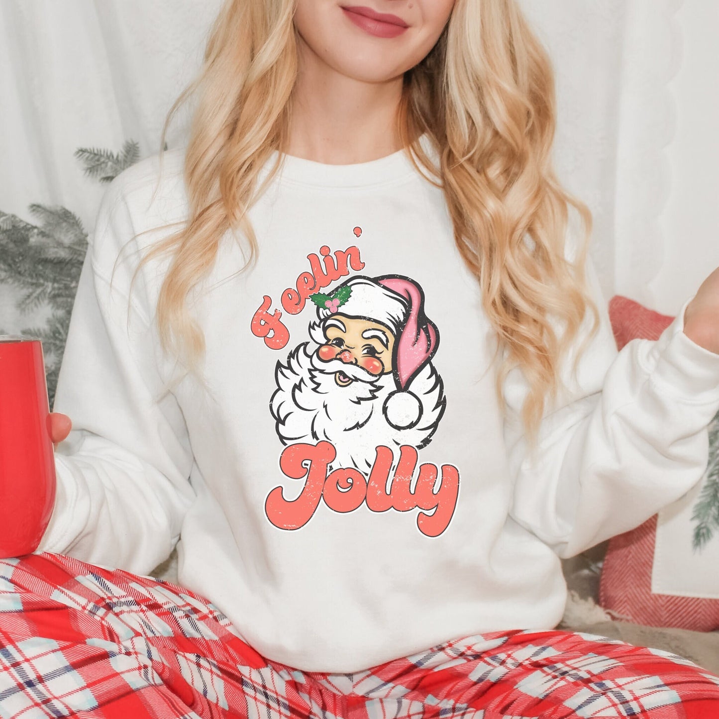 Retro Jolly Santa Sweatshirt, Cute Christmas Sweater, Trendy Oversized Hoodie, Holiday Pullover, Xmas Crewneck, Festive Shirt, Winter Tops