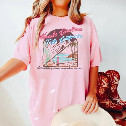 Heads Carolina Tails California, 90s Country Music Shirt, Western Summer, Coastal Shirt, Cowgirl Beach Tshirt, Trendy Nashville Tee, Travel
