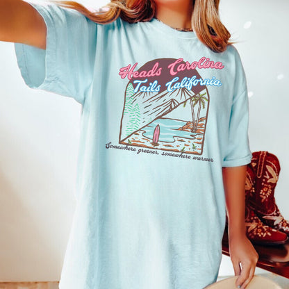 Heads Carolina Tails California, 90s Country Music Shirt, Western Summer, Coastal Shirt, Cowgirl Beach Tshirt, Trendy Nashville Tee, Travel