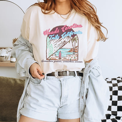 Heads Carolina Tails California, 90s Country Music Shirt, Western Summer, Coastal Shirt, Cowgirl Beach Tshirt, Trendy Nashville Tee, Travel