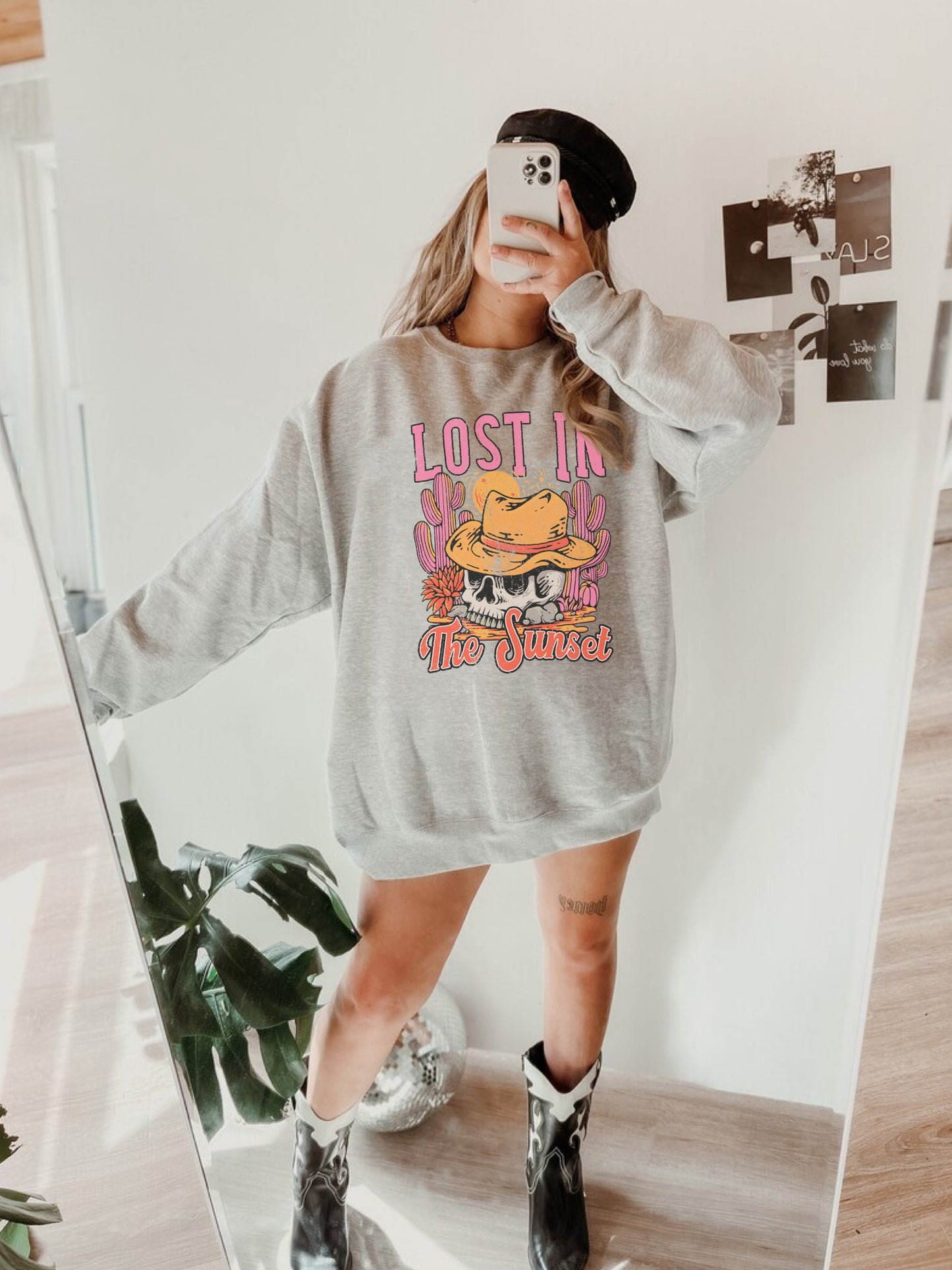 Lost In The Sunset Sweatshirt, Desert Shirt, Boho Western, Cactus Shirt, Arizona Shirt, Wild West, Western Skull Sweatshirt, Cowgirl Tee