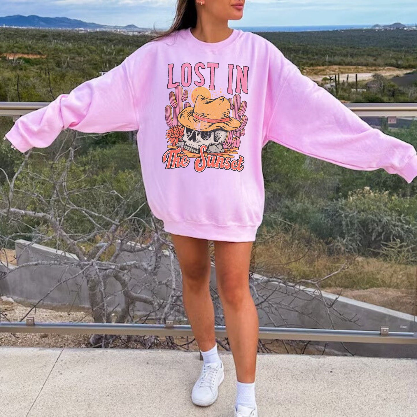 Lost In The Sunset Sweatshirt, Desert Shirt, Boho Western, Cactus Shirt, Arizona Shirt, Wild West, Western Skull Sweatshirt, Cowgirl Tee