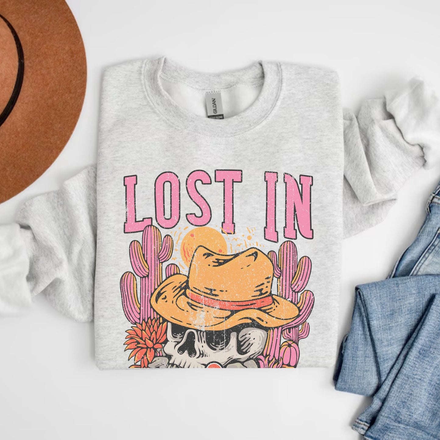 Lost In The Sunset Sweatshirt, Desert Shirt, Boho Western, Cactus Shirt, Arizona Shirt, Wild West, Western Skull Sweatshirt, Cowgirl Tee