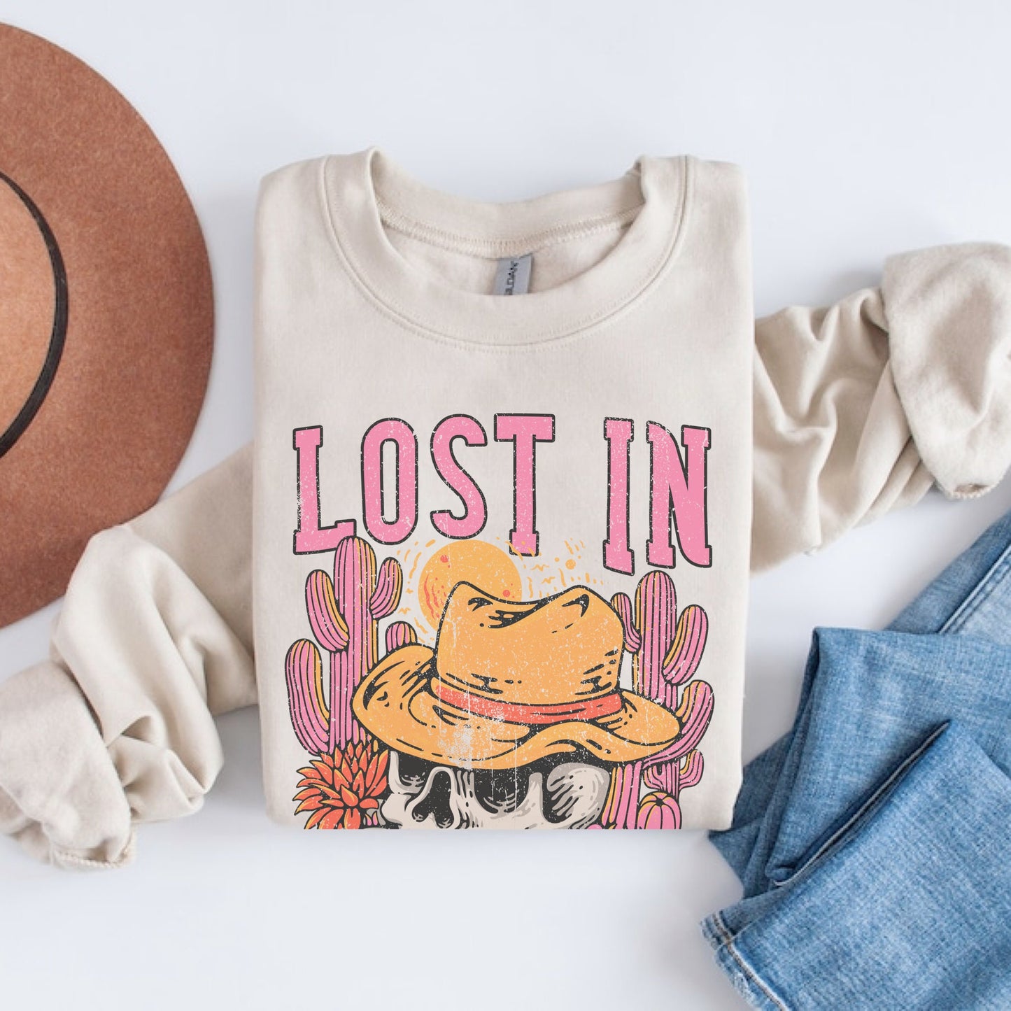 Lost In The Sunset Sweatshirt, Desert Shirt, Boho Western, Cactus Shirt, Arizona Shirt, Wild West, Western Skull Sweatshirt, Cowgirl Tee