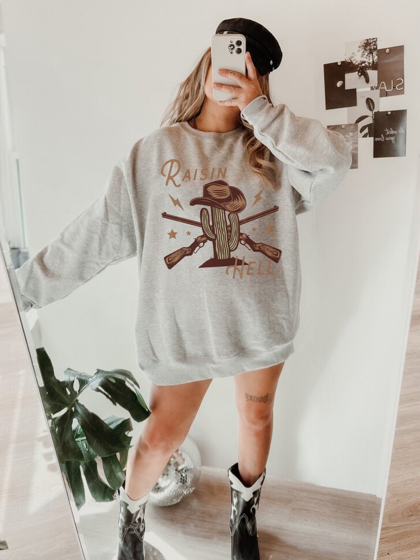 Raisin Hell Sweatshirt, Western Sweatshirt, Country Music Sweatshirt, Cowboy Sweatshirt, Cowgirl Crewneck, Western Clothes, Cactus Sweater