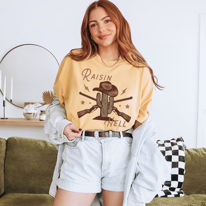 Raisin Hell Shirt, Western Graphic Tee, Cowgirl Fashion, Country Music Shirt, Boho Western Shirt, Desert Cactus Shirt, Cute Western Shirts