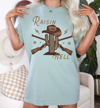 Raisin Hell Shirt, Western Graphic Tee, Cowgirl Fashion, Country Music Shirt, Boho Western Shirt, Desert Cactus Shirt, Cute Western Shirts