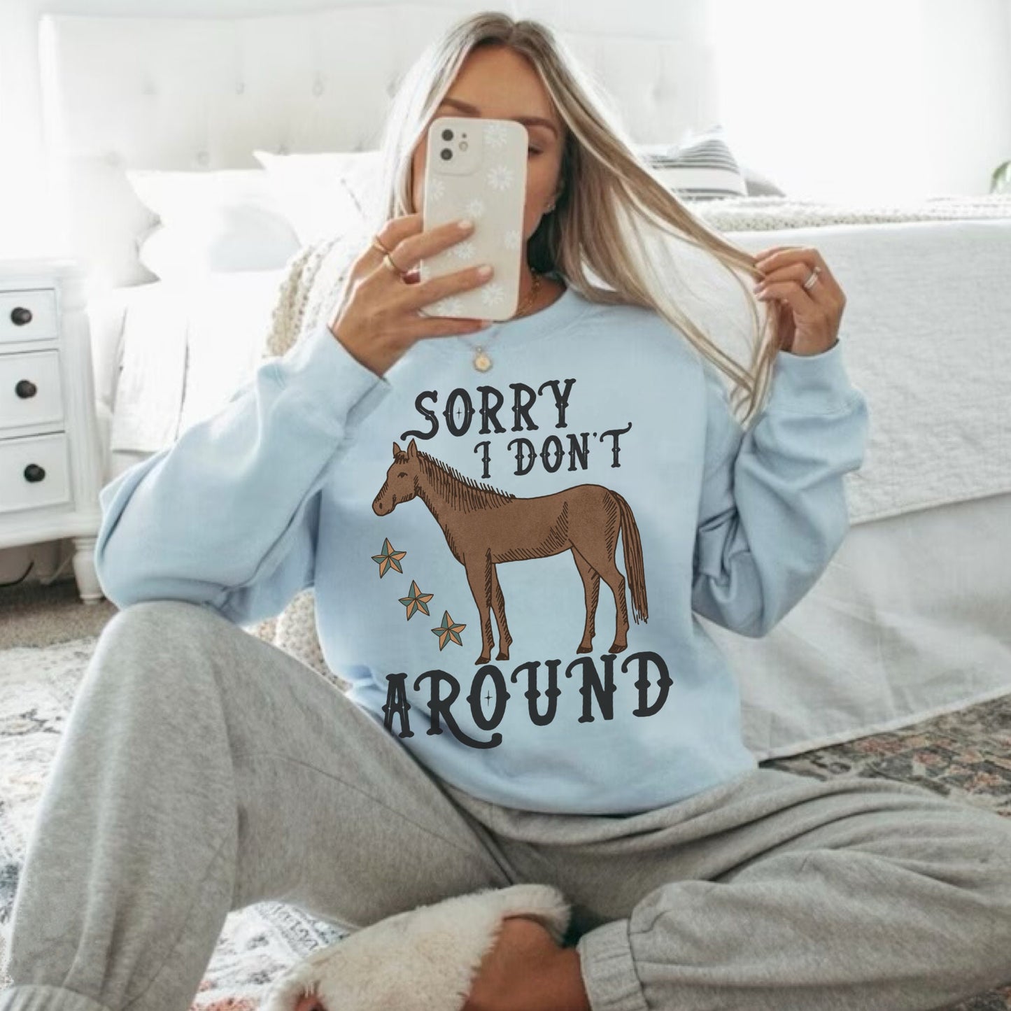 Sorry I Dont Horse Around, Cowboy Sweatshirt, Cowgirl Hoodies, Western Graphic Sweatshirt, Country Crewneck, Oversized Cowgirl Shirt, Howdy