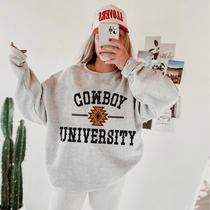 Cowboy University Sweatshirt, Cute Western Shirts, Country Crewneck, Trendy Cowgirl Shirt, Oversized Hoodie, Vintage Rodeo, Howdy Pullover