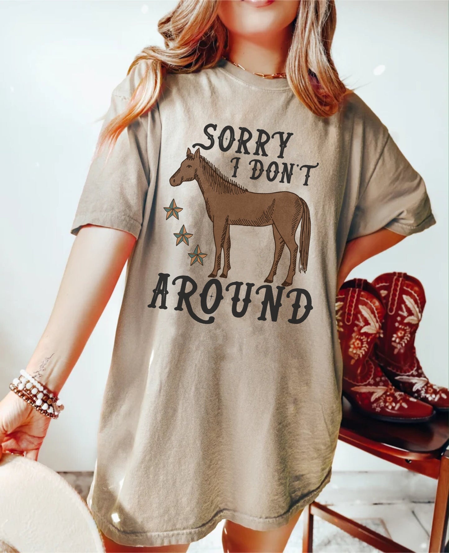 Sorry I Dont Horse Around, Cowboy Graphic Tee, Western Graphic Tee, Cute Cowgirl Tops, Country Tees, Trendy Oversized Shirt, Western Tshirt