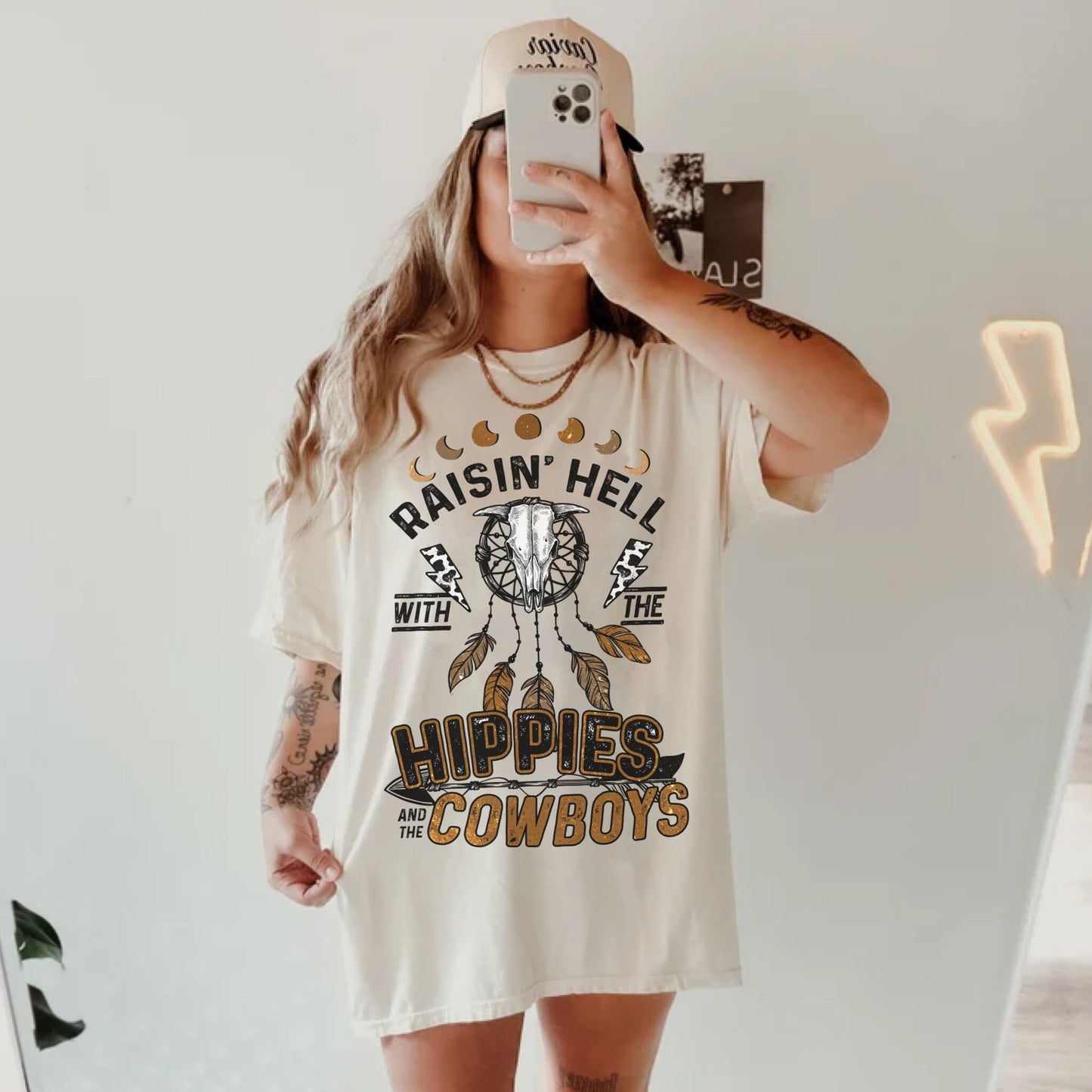 Raisin Hell With The Hippies And Cowboys, Cowboy Graphic Tee, Country Tee, Trendy Western Shirt, Cute Cowgirl Tops, Western Tshirt, Vintage