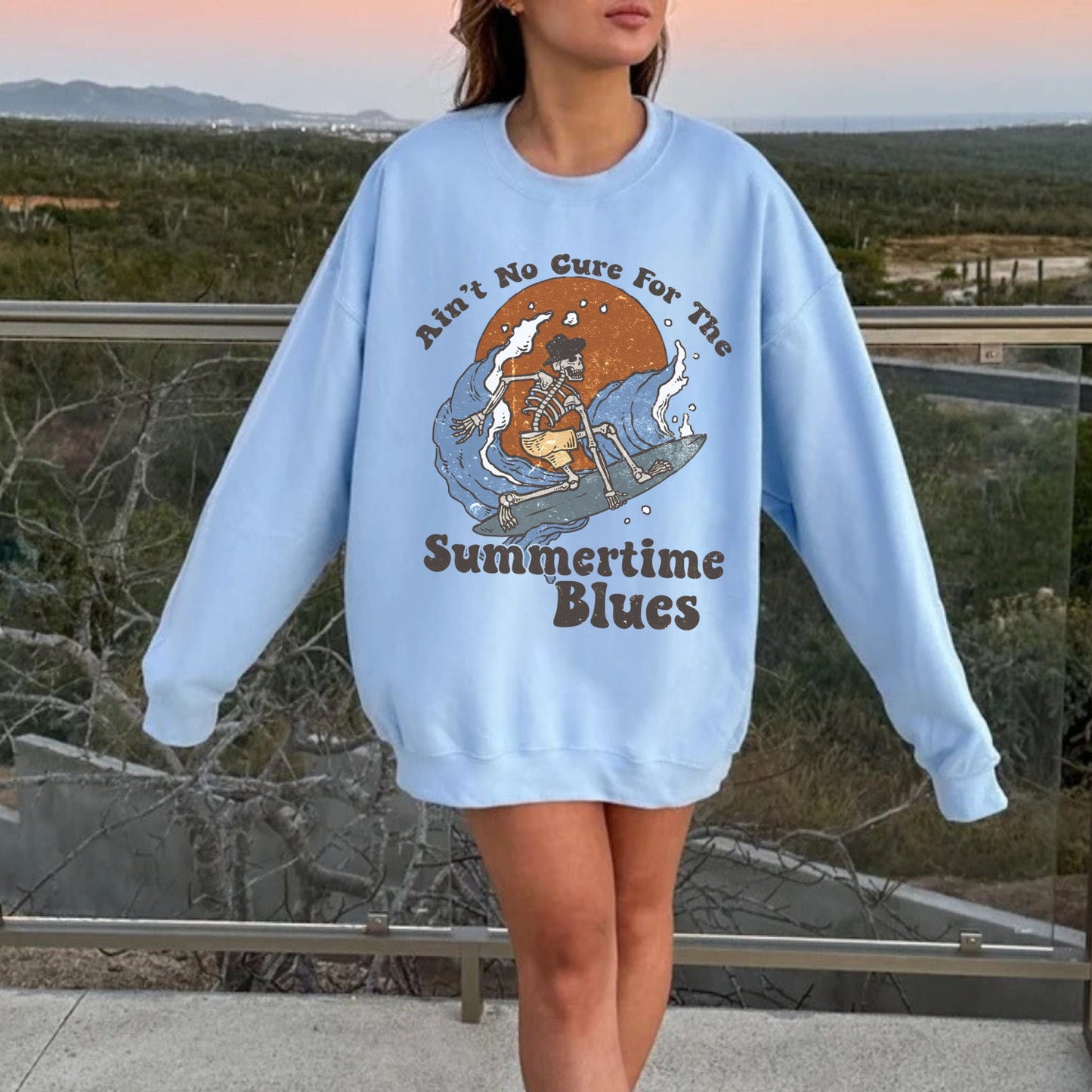 Summertime Blues Sweatshirt, Cowboy Surfer, Cowboy Summer, Cowgirl Crewneck, Western Tees, Country Girl Shirt, Trendy Western Shirt, Beachy
