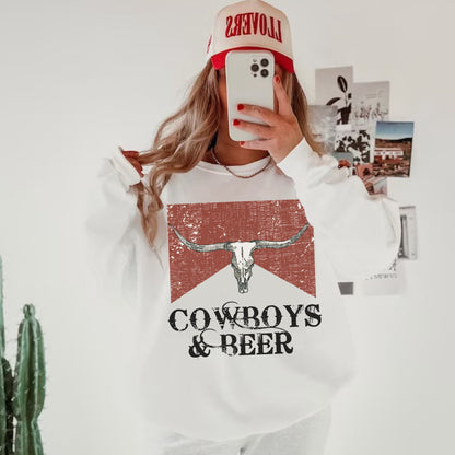 Cowboys And Beer Sweatshirt, Western Graphic Sweatshirt, Country Crewneck, Cowboy Sweatshirt, Cowgirl Hoodies, Country Sweatshirt, Wild West