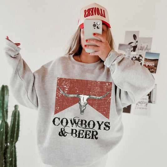 Cowboys And Beer Sweatshirt, Western Graphic Sweatshirt, Country Crewneck, Cowboy Sweatshirt, Cowgirl Hoodies, Country Sweatshirt, Wild West