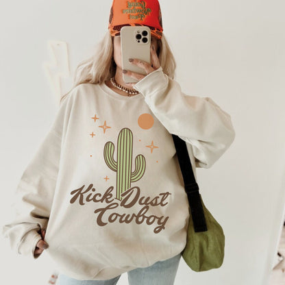 Kick Dust Cowboy Shirt, Cowboy Sweatshirt, Cowgirl Hoodie, Rodeo Sweatshirt, Western Graphic Shirt, Oversized Country Shirt, Cowboy Hoodie