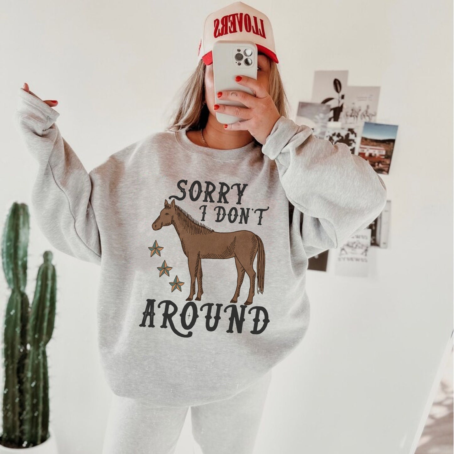 Sorry I Dont Horse Around, Cowboy Sweatshirt, Cowgirl Hoodies, Western Graphic Sweatshirt, Country Crewneck, Oversized Cowgirl Shirt, Howdy