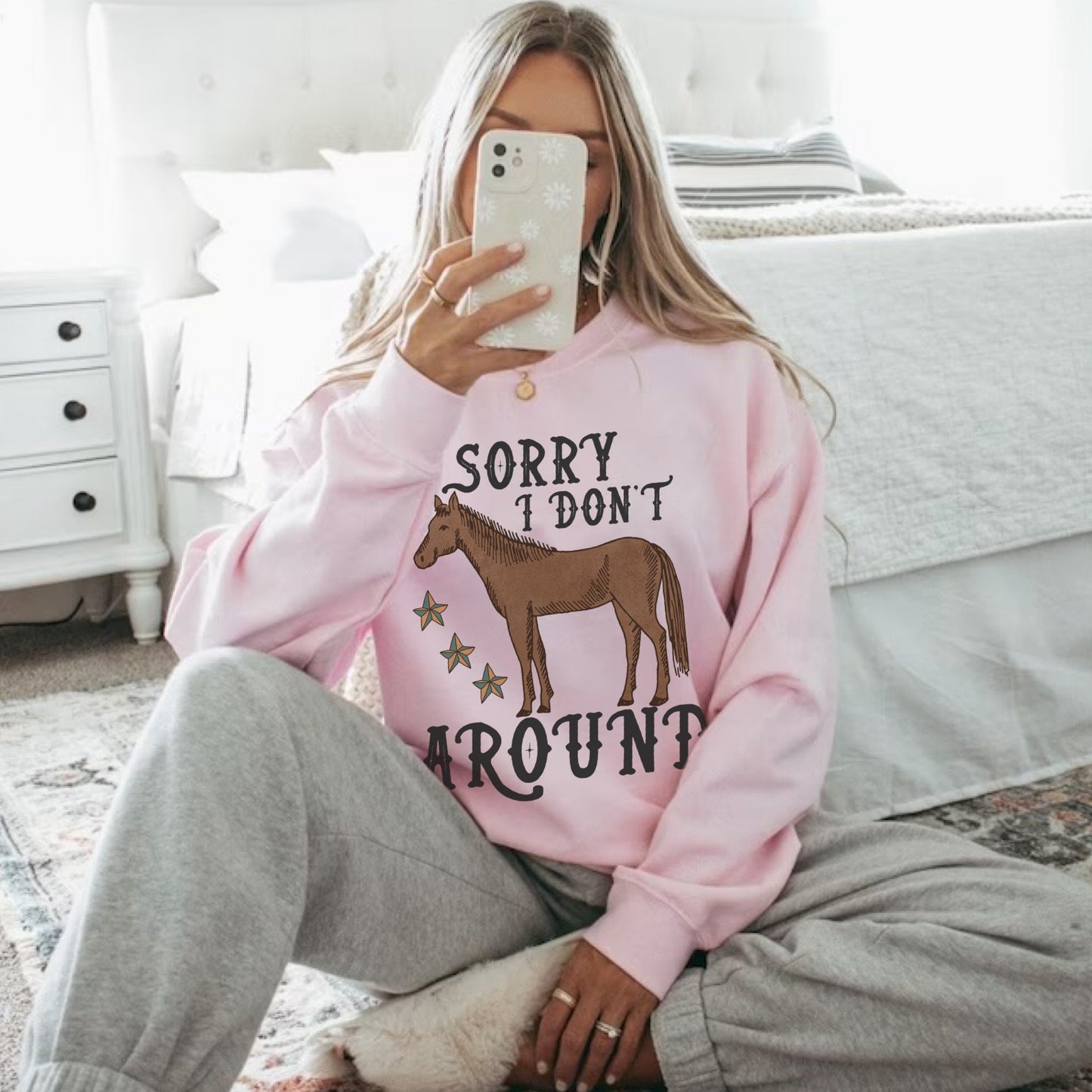 Sorry I Dont Horse Around, Cowboy Sweatshirt, Cowgirl Hoodies, Western Graphic Sweatshirt, Country Crewneck, Oversized Cowgirl Shirt, Howdy