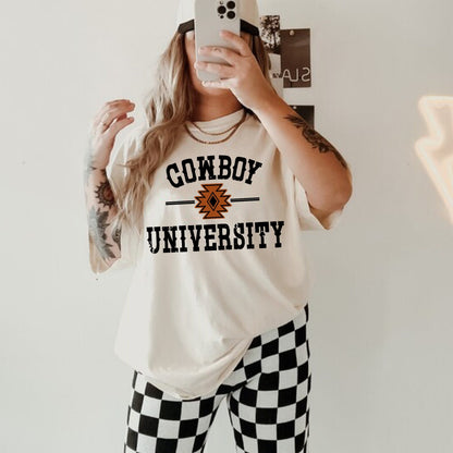 Cowboy University Shirt, Western Graphic Tee, Oversized Graphic Tee, Country Tshirt, Rodeo Shirt, Western Clothes, Cowgirl Tees, Cowboy Tee
