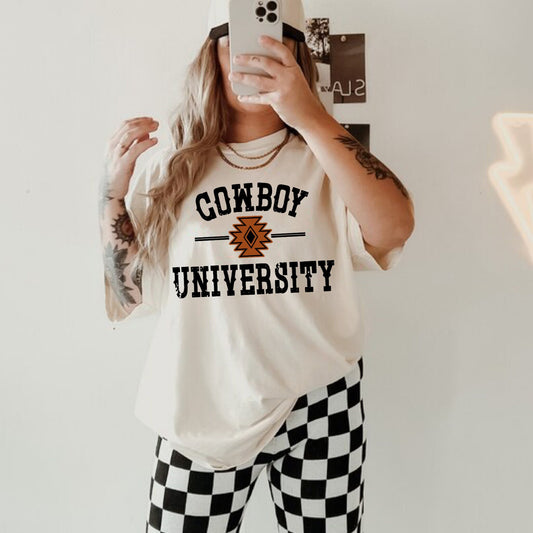 Cowboy University Shirt, Western Graphic Tee, Oversized Graphic Tee, Country Tshirt, Rodeo Shirt, Western Clothes, Cowgirl Tees, Cowboy Tee