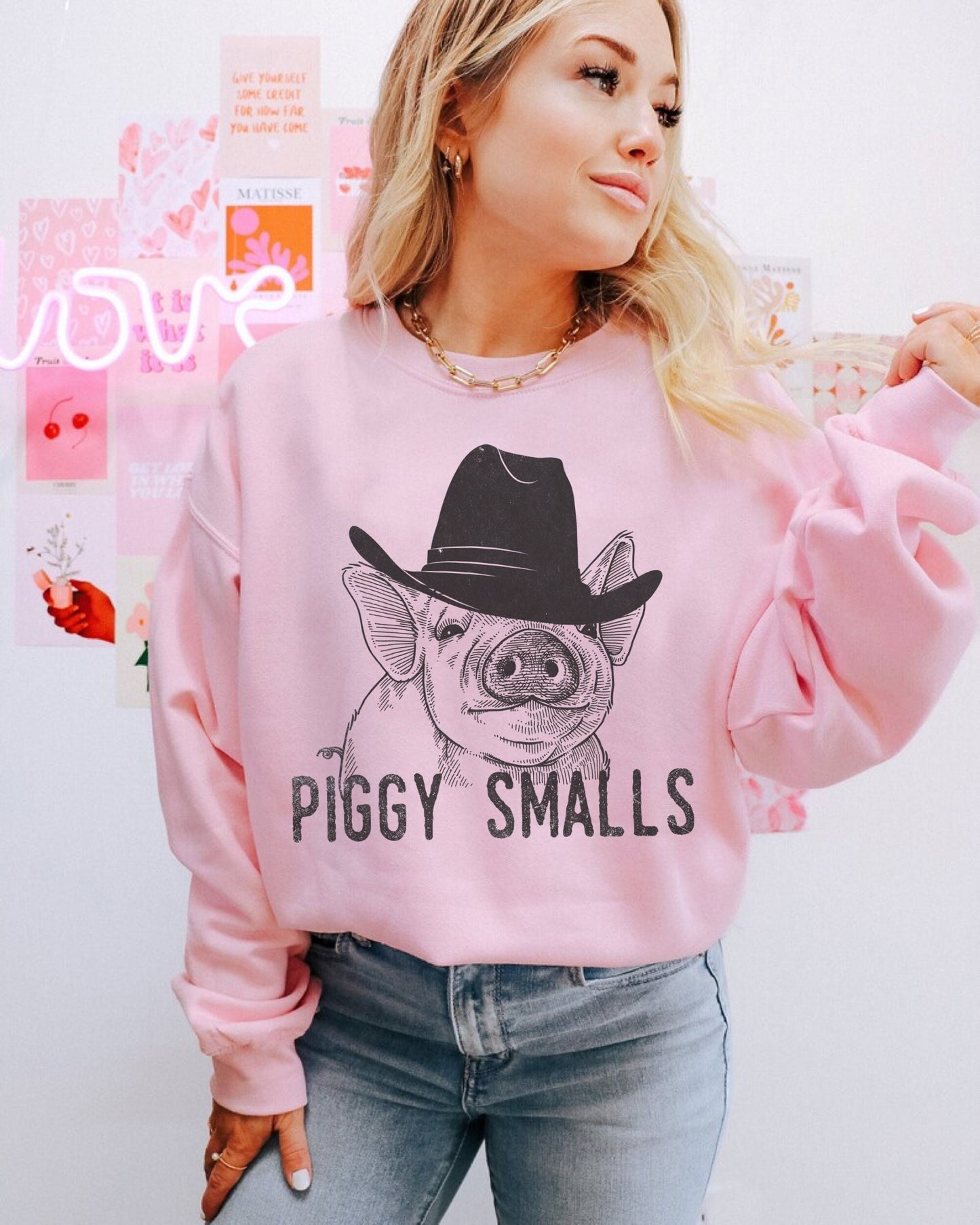Piggy Smalls Sweatshirt, Pig Sweater, Western Crewneck, Cowgirl Sweatshirt, Country Hoodie, Trendy Sweater, Cowboy Sweatshirt, Country Shirt