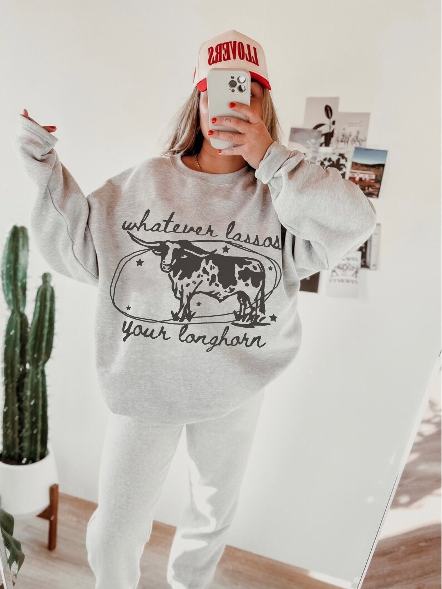 Whatever Lassos Your Longhorn Sweatshirt, Western Sweatshirt, Cow Sweatshirt, Cowgirl Crewneck, Funny Farm Shirts, Cowboy Hoodie, Wild West