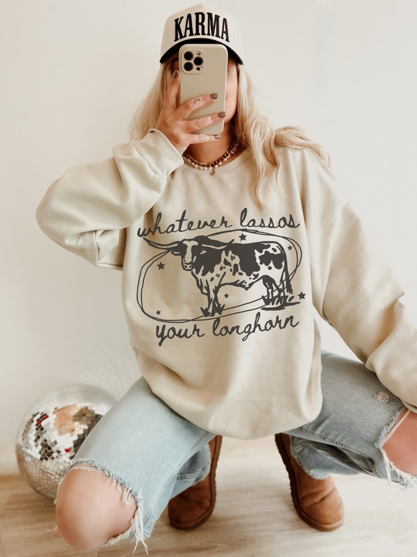 Whatever Lassos Your Longhorn Sweatshirt, Western Sweatshirt, Cow Sweatshirt, Cowgirl Crewneck, Funny Farm Shirts, Cowboy Hoodie, Wild West