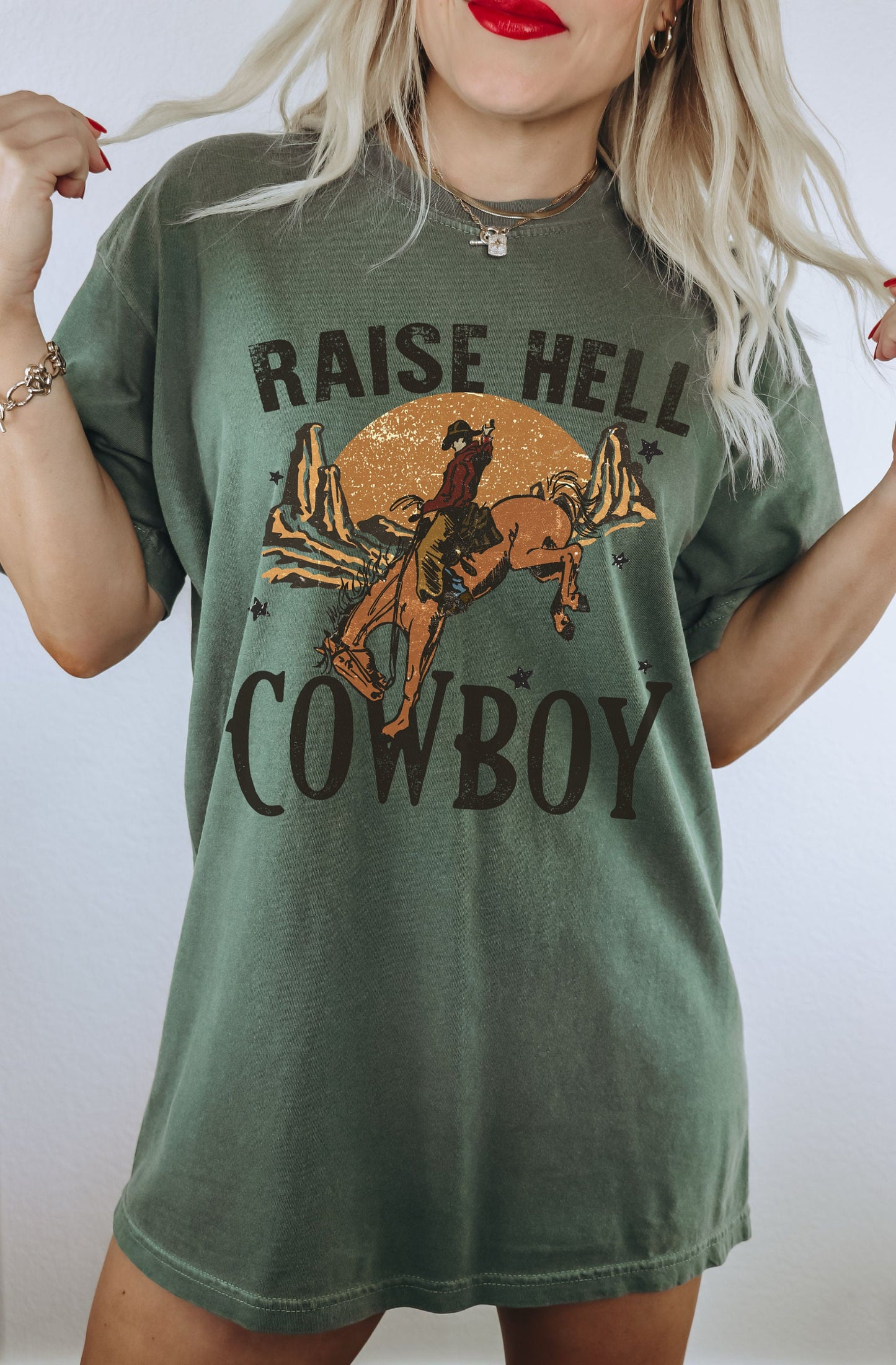 Raise Hell Cowboy Shirt, Cowboy Graphic Tee, Vintage Western Shirt, Retro Rodeo Shirt, Country Western Tee, Trendy Cowgirl Shirt, Texas Tee