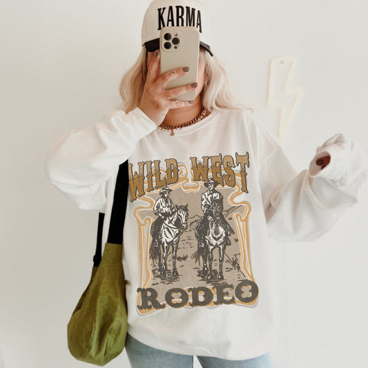 Wild West Rodeo Sweatshirt, Western Crewneck, Vintage Western Shirt, Cowboy Sweatshirt, Wild West Shirt, Cowgirl Sweatshirt, Country Hoodie