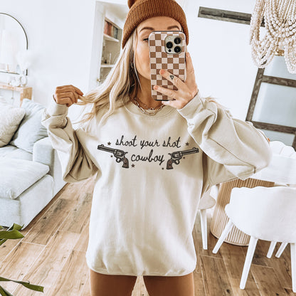 Shoot Your Shot Cowboy Sweatshirt, Cowgirl Hoodies, Western Crewneck, Country Sweatshirt, Country Girl Shirt, Cowboy Sweatshirt, Trendy Tops