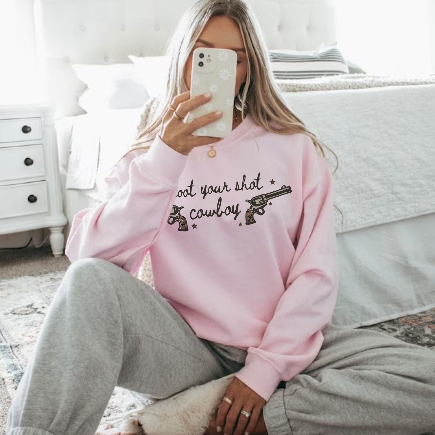 Shoot Your Shot Cowboy Sweatshirt, Cowgirl Hoodies, Western Crewneck, Country Sweatshirt, Country Girl Shirt, Cowboy Sweatshirt, Trendy Tops
