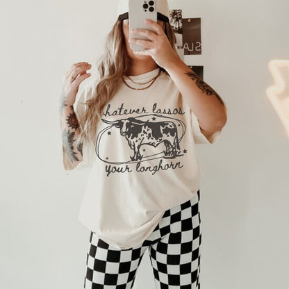 Whatever Lassos Your Longhorn Shirt, Cow Tshirt, Rodeo Shirt, Cowboy Graphic Tee, Cute Western Shirt, Farm Tshirt, Country Western Shirt