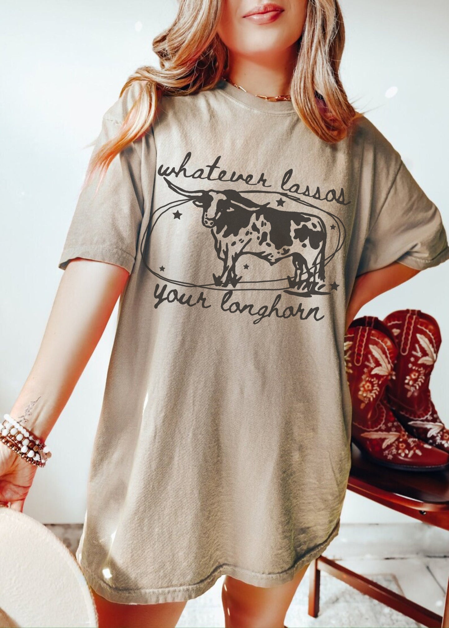 Whatever Lassos Your Longhorn Shirt, Cow Tshirt, Rodeo Shirt, Cowboy Graphic Tee, Cute Western Shirt, Farm Tshirt, Country Western Shirt