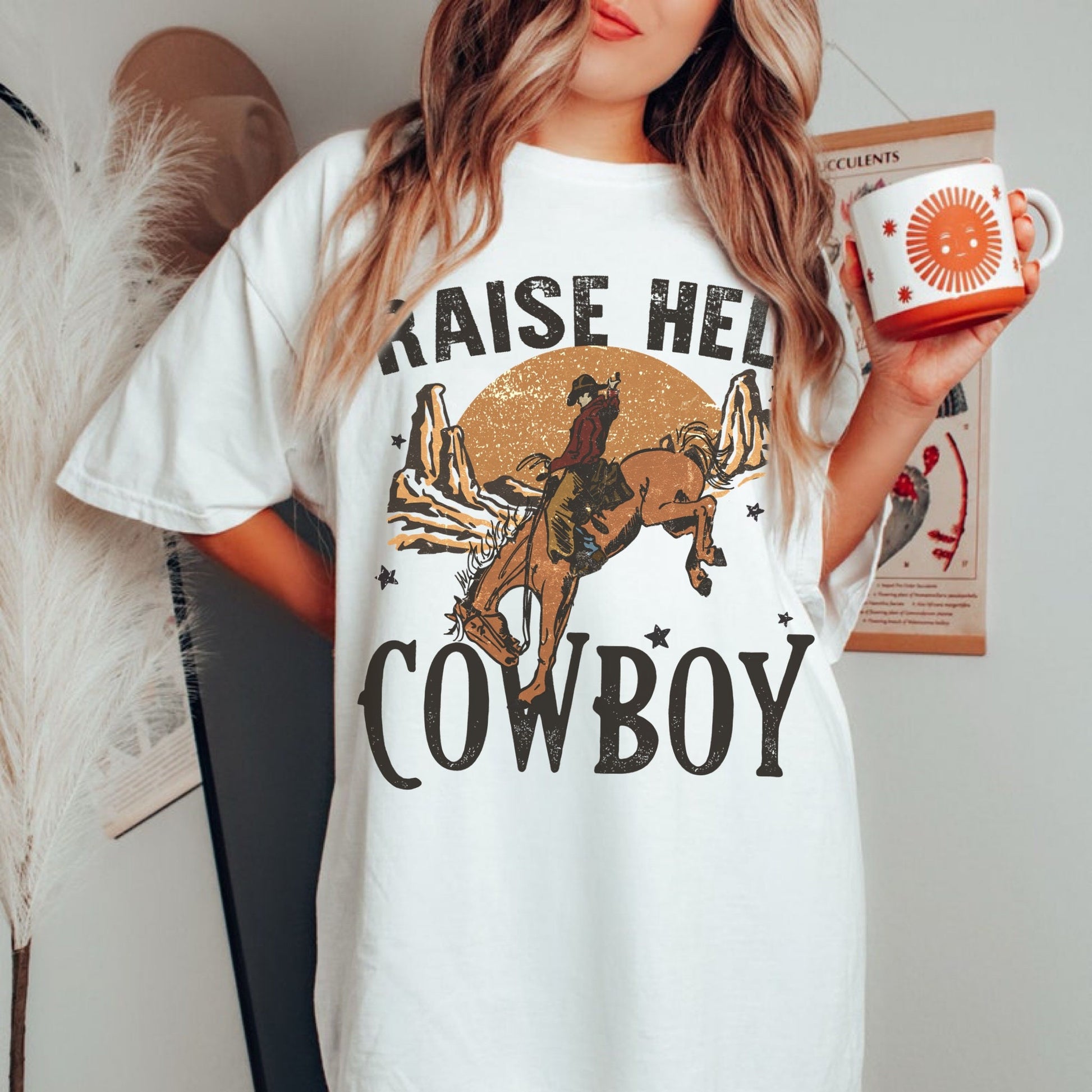 Raise Hell Cowboy Shirt, Cowboy Graphic Tee, Vintage Western Shirt, Retro Rodeo Shirt, Country Western Tee, Trendy Cowgirl Shirt, Texas Tee